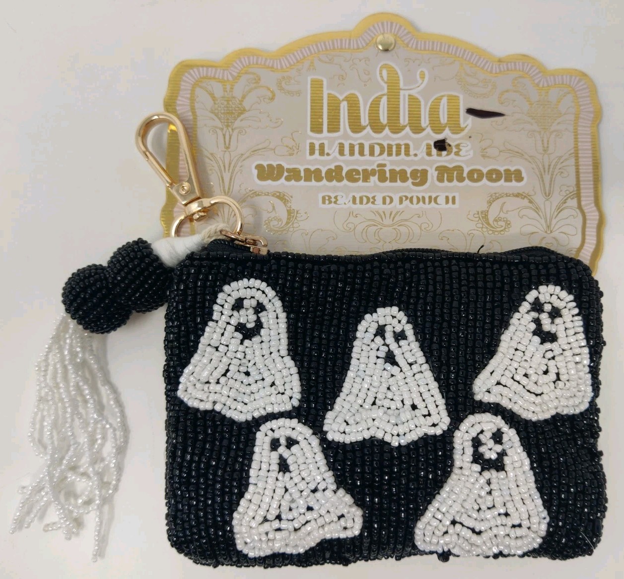 Wandering Moon Halloween Beaded Pouch – New with Tags – Black/White – Handmade