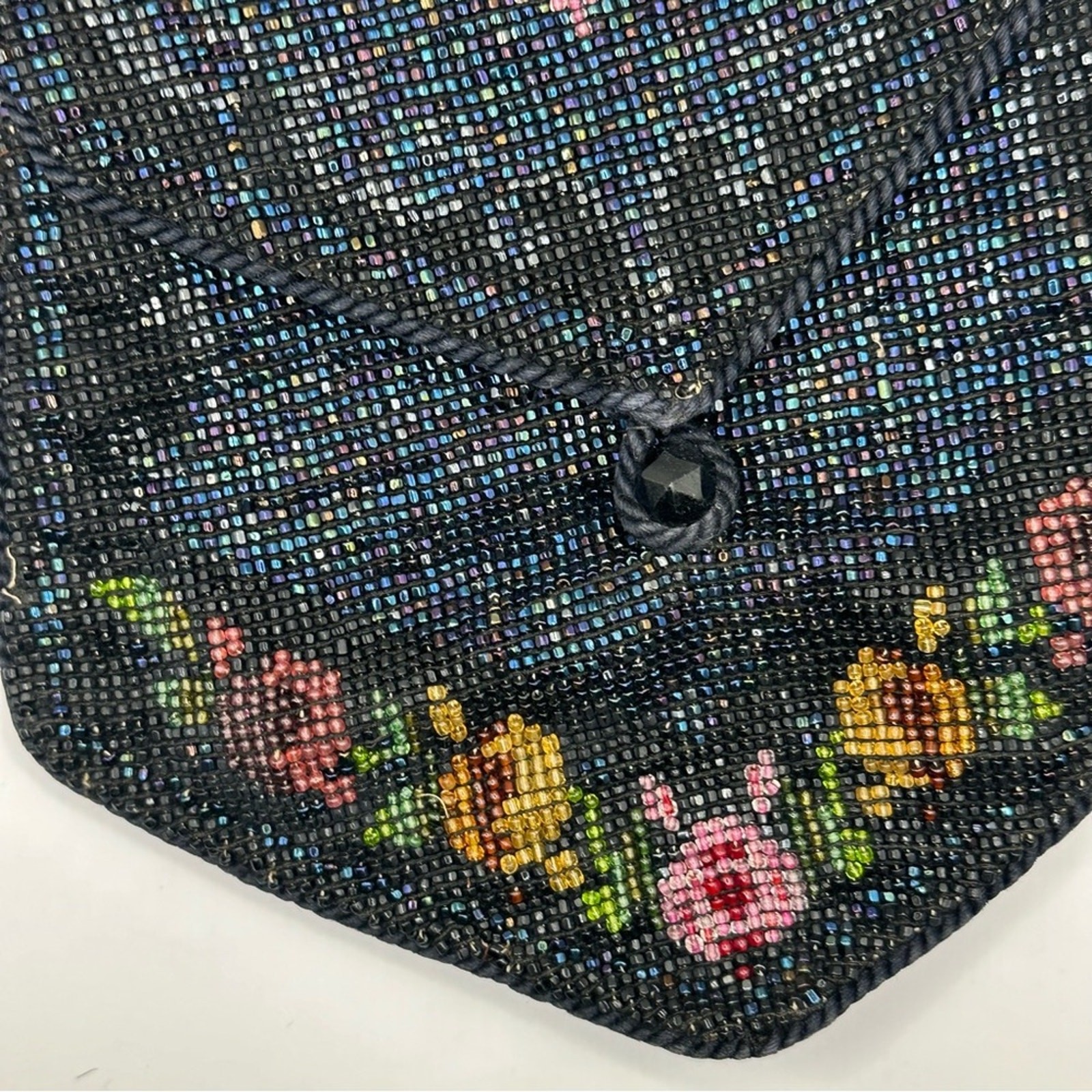 Vintage Retro style Fabric Beaded Black & Floral Evening Handbag VTG Retro 1950s