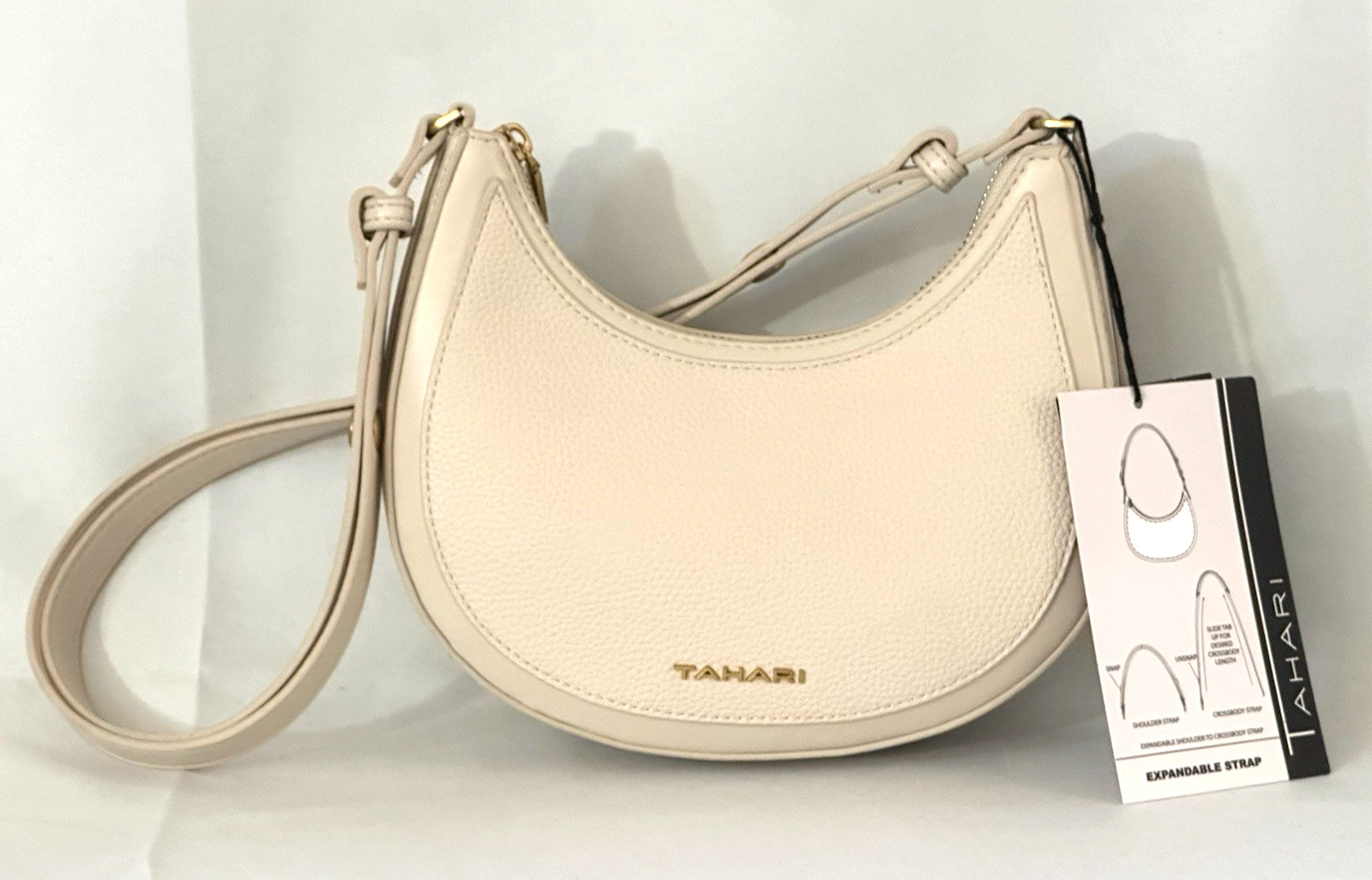 TAHARI Riverside Pebble Convertible Crescent Shoulder Bag Crossbody Natural NWT