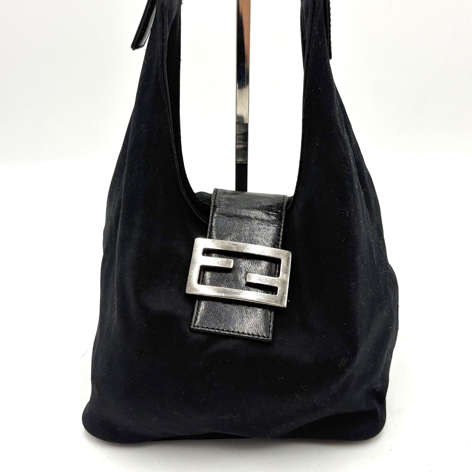 Auth FENDI Mamma Bucket Cotton Jersey Shoulder Bag, Black, 26686 2Y9857