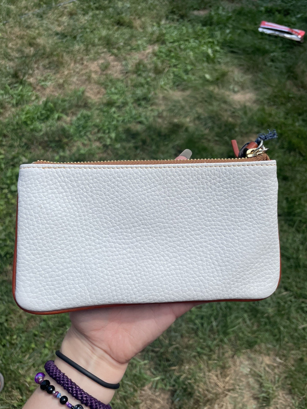 Dooney & Bourke Pebble Grain Leather Slim Zip Top White Wristlet Clutch