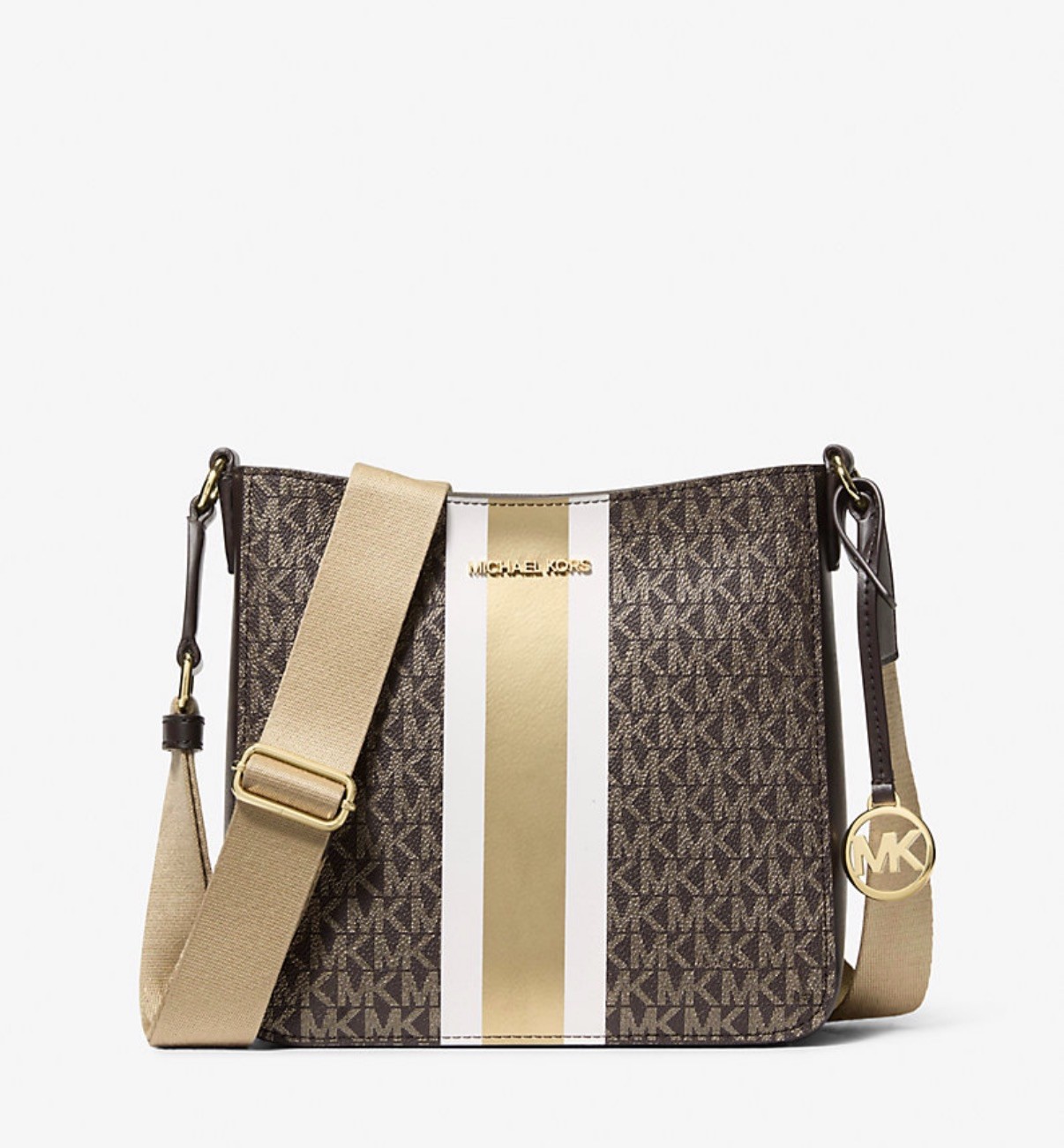 NWT Michael Kors brown jet set signature logo stripe crossbody bag small handbag