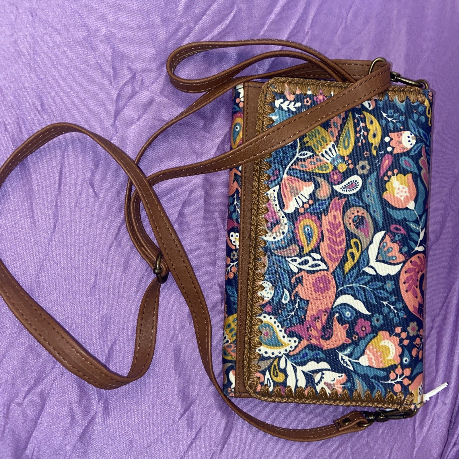 Sakroots Crossbody Purse Otomi Forest Fox Bird Patchwork