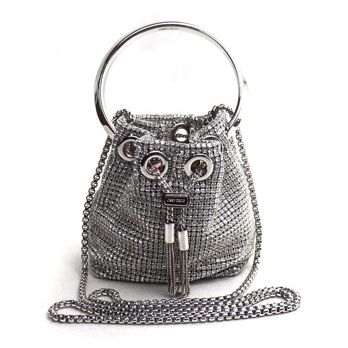 JIMMY CHOO Bag: Micro Bon Bon Mini Bucket Silver W11.5×H12×D7cm w/dust bag;