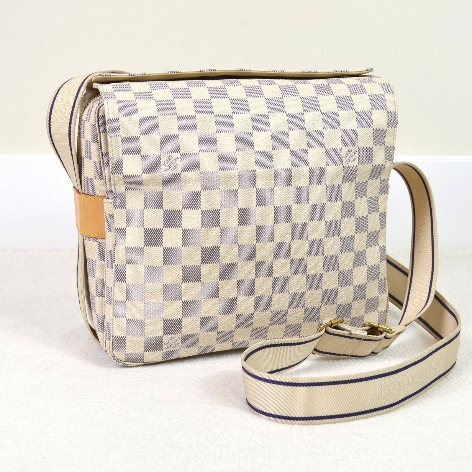 Louis Vuitton Naviglio Damier Azur Canvas Messenger Shoulder Bag Handbag Purse