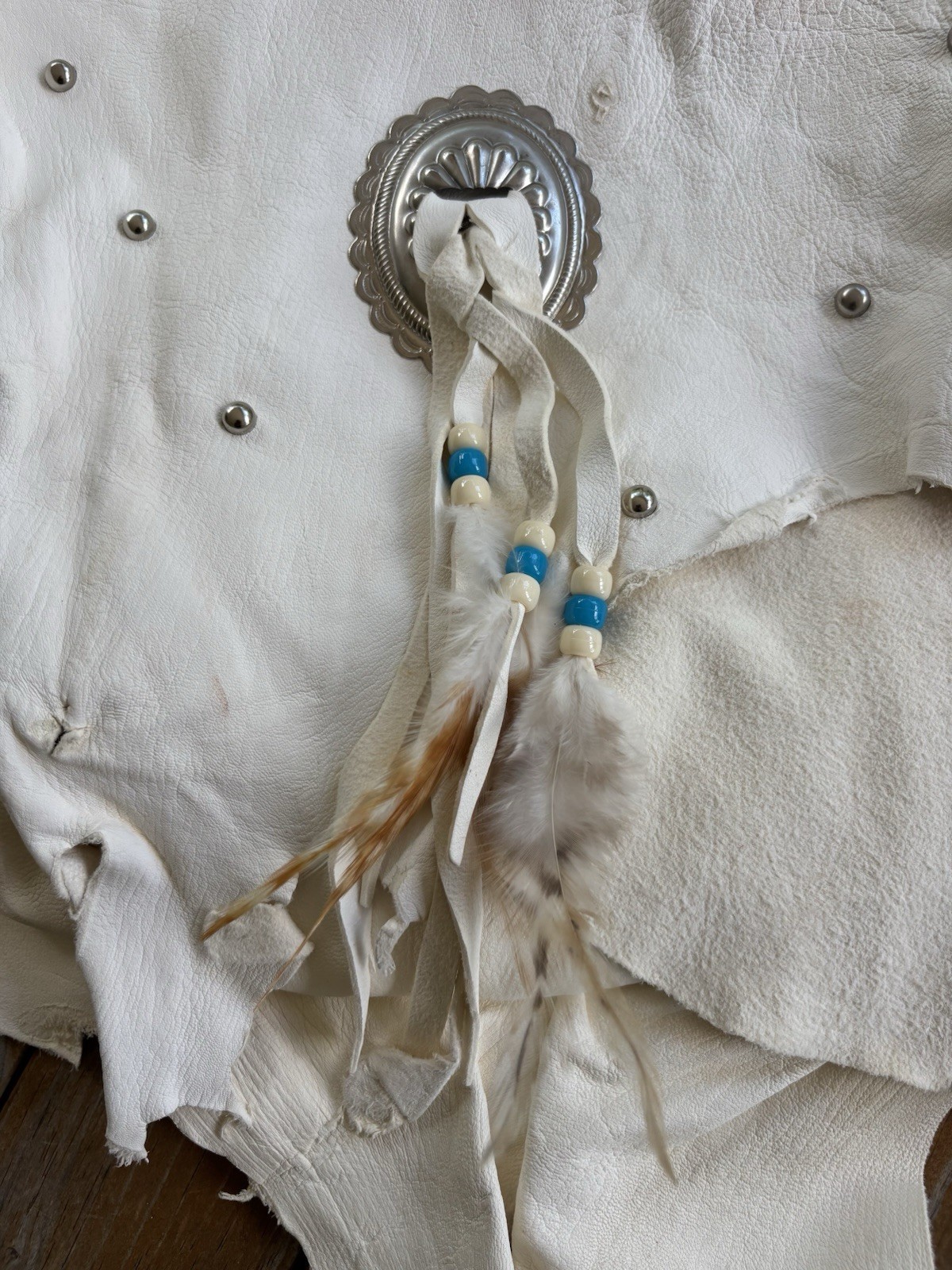 Vintage Deer Hide Leather Ivory Purse Vision by Chico NWT SW Feather Bead Fringe