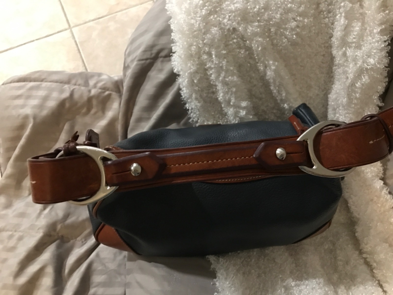 Dooney & Bourke Navy Blue Peeble Leather Satchel with Matching Pouch