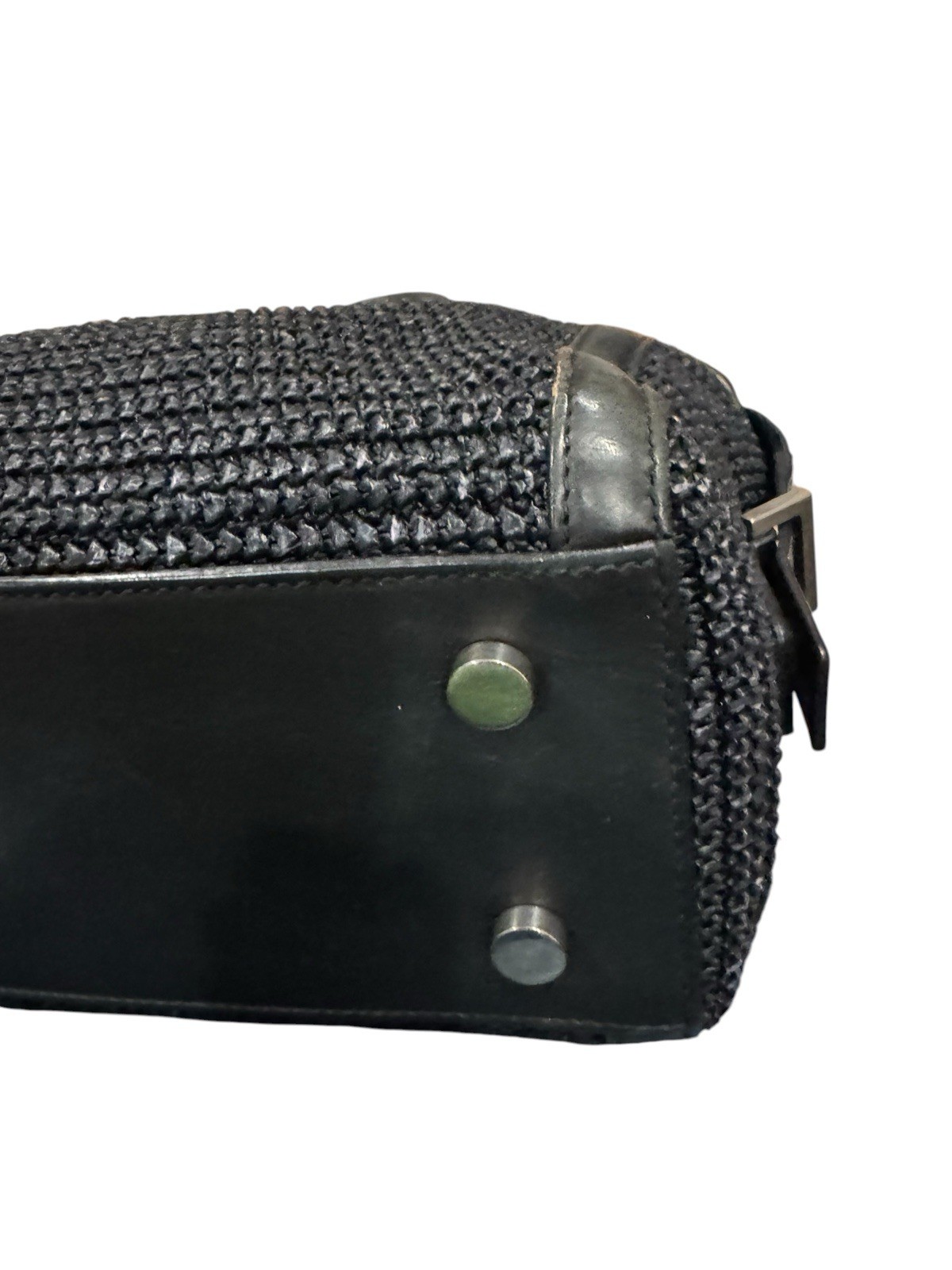 Saint Laurent Black Raffia & Leather YSL Monogram Baby Downtown Cabas Top Handle