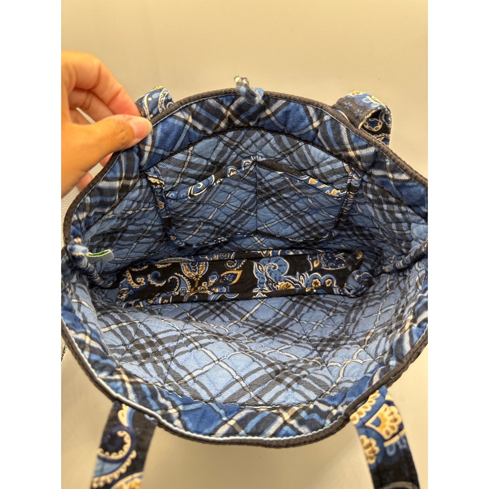 Vintage Vera Bradley Tic Tac Tote Windsor Navy 2004 Retired Quilted Shoulder Bag