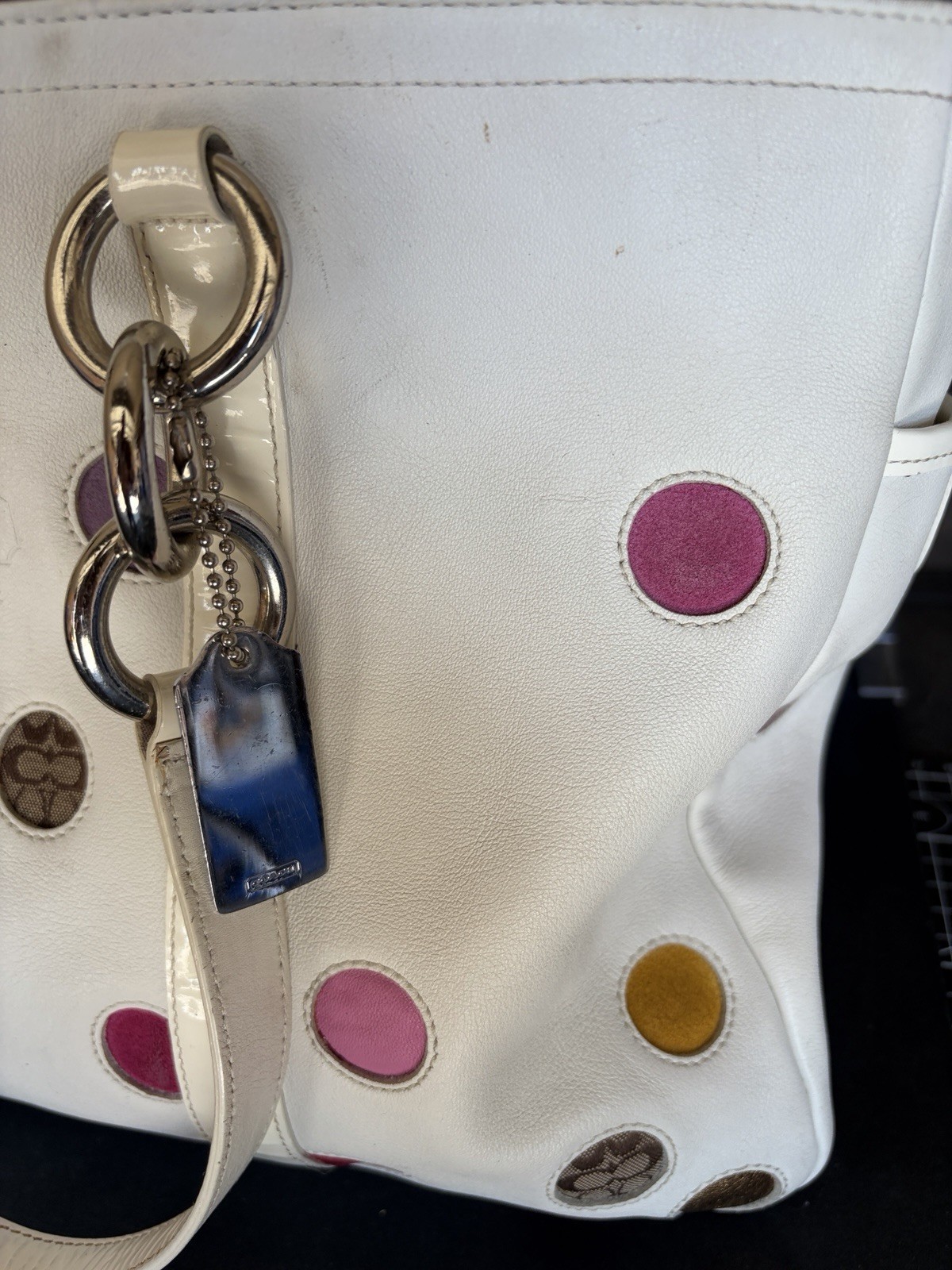 Coach Limited Edition Polka Dot Bag White Leather With Canvas Dots