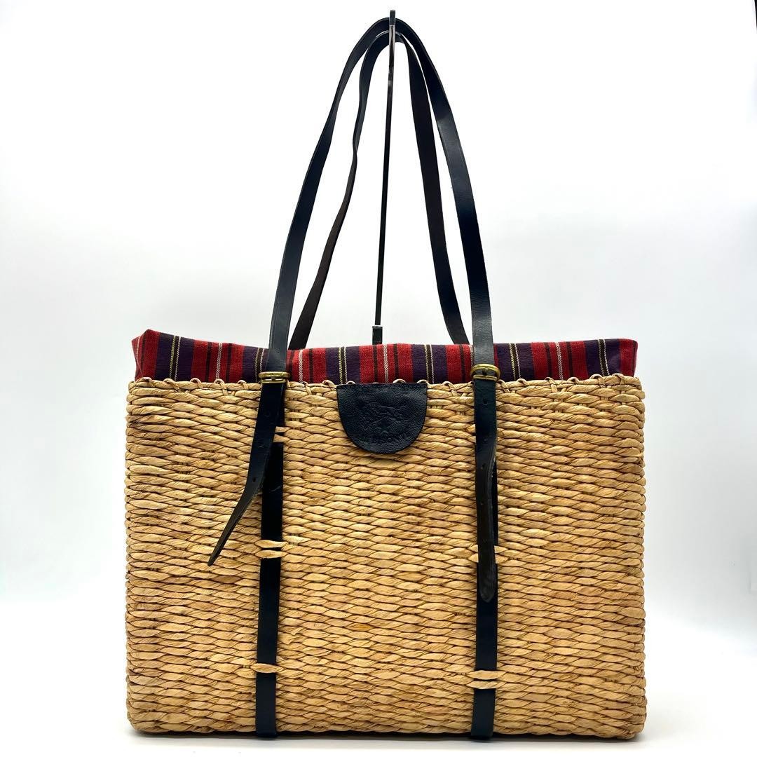 IL BISONTE Leather Basket Tote Bag Large Capacity Drawstring Vintage 26cm