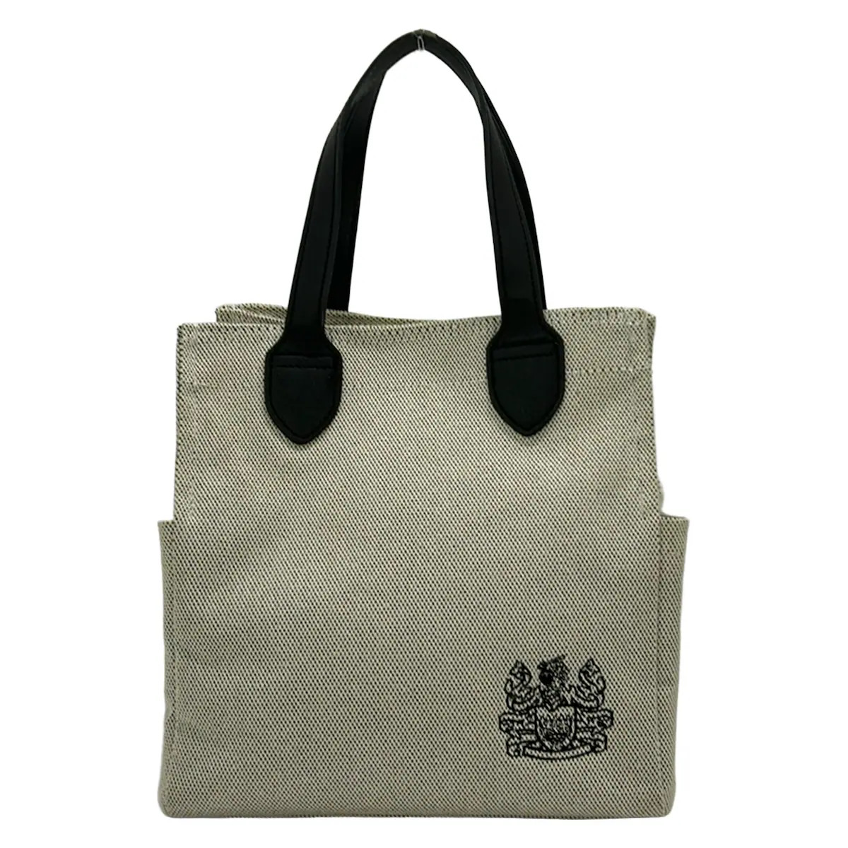 Aquascutum Cream Black Canvas Synthetic Leather Tote Bag