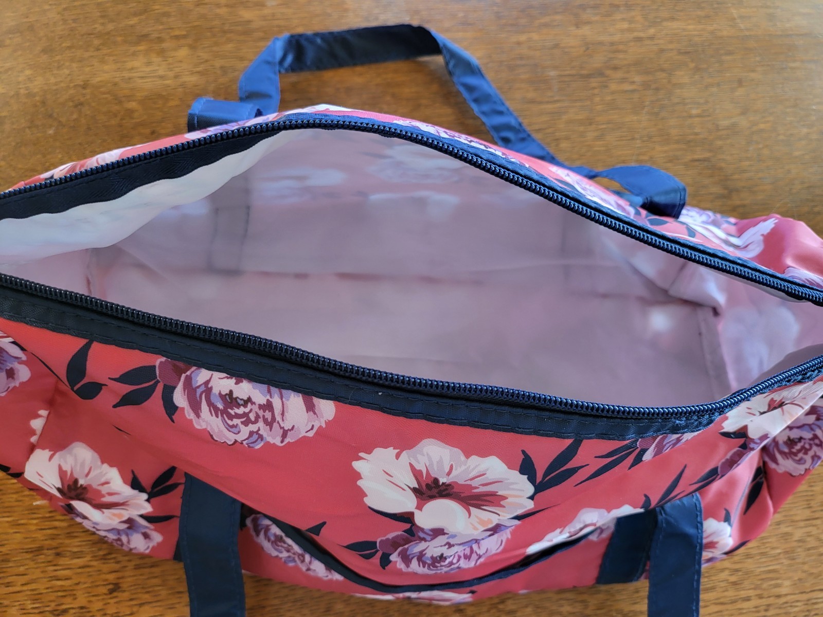 Floral Zip Tote Bag Pink Flower Travel Beach Makeup Storage Bag