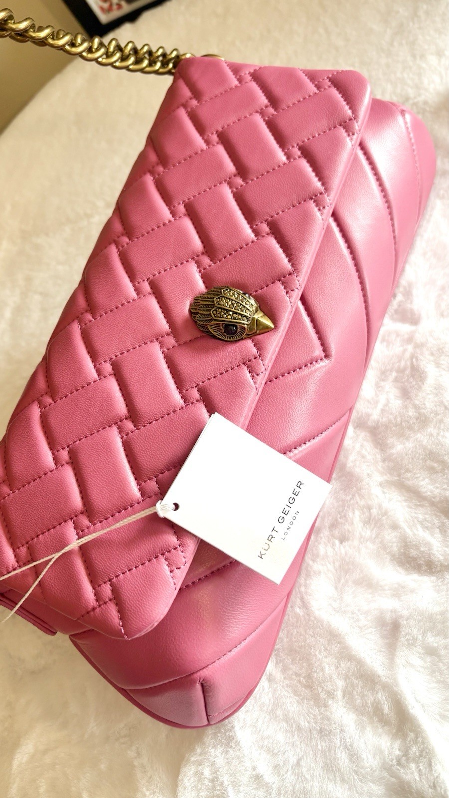 Kurt Geiger London ~ Long Kensington Quilted Leather Shoulder Bag PINK NWT