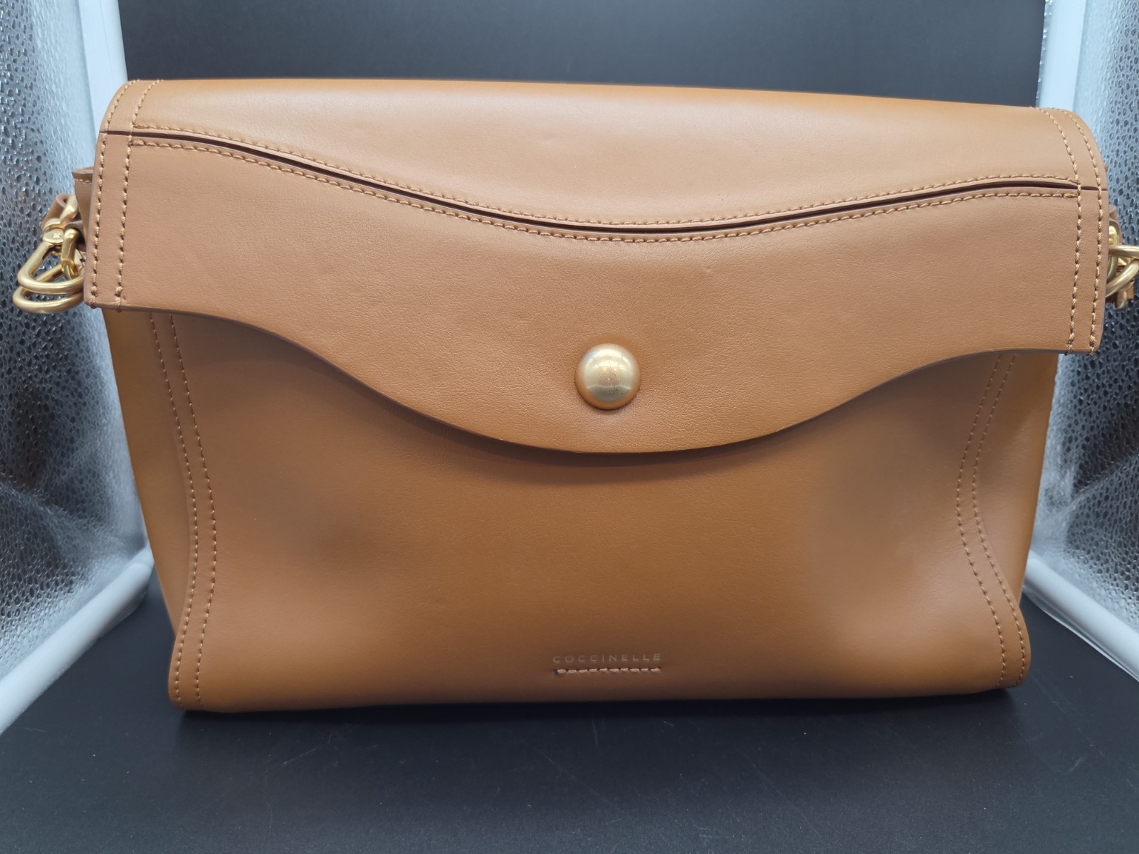 Coccinelle Caramel Brown Italian Leather Shoulder Bag Crossbody Purse EXC