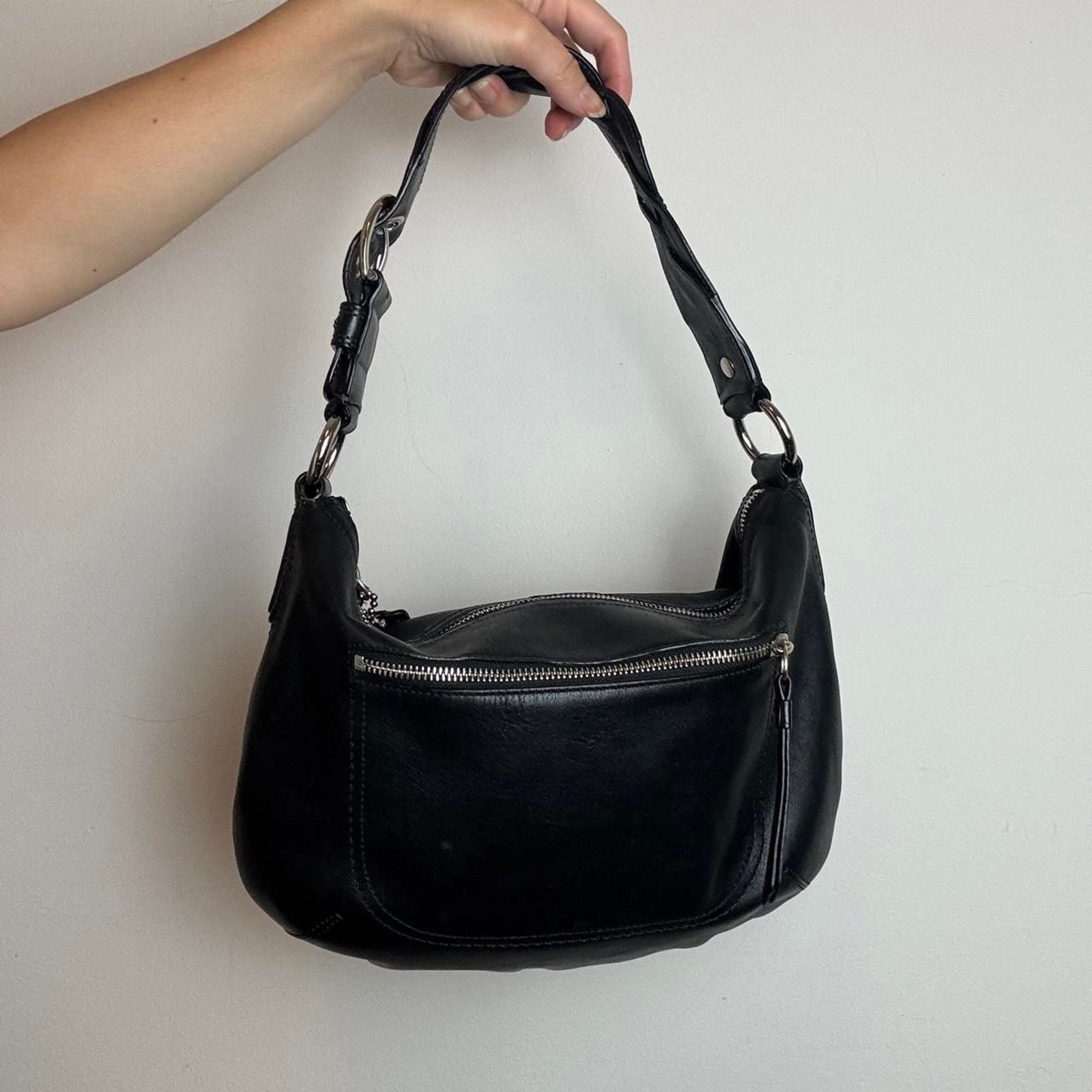 Coach Soho Vintage Y2K Black Leather Hobo Shoulder Bag with Silver Hardware