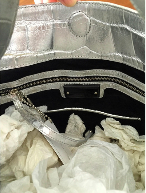 Genuine crocodile silver hobo/bucket bag, vintage Sigerson Morrison NOS Italy