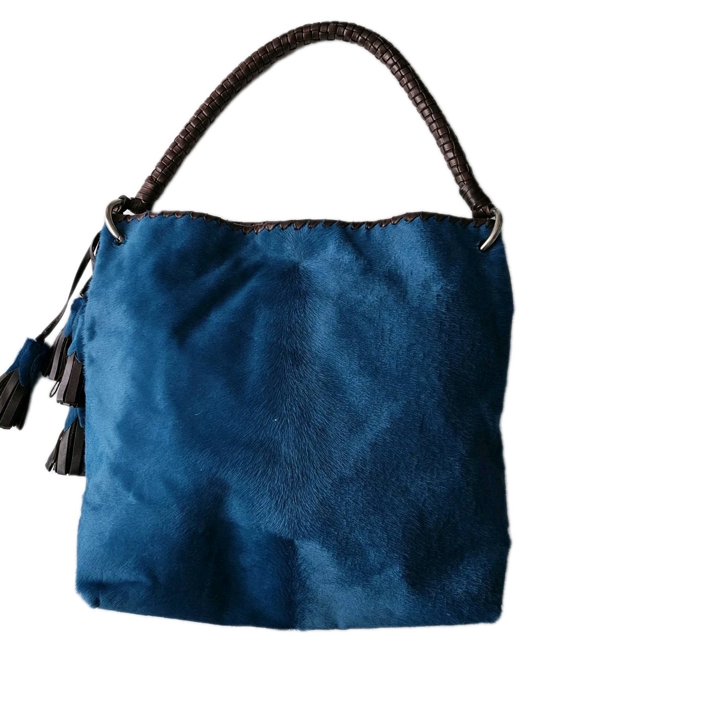 Anthony Luciano Womens Blue Calf Hair Shoulder Bag Braided Strap Boho Luxury USA