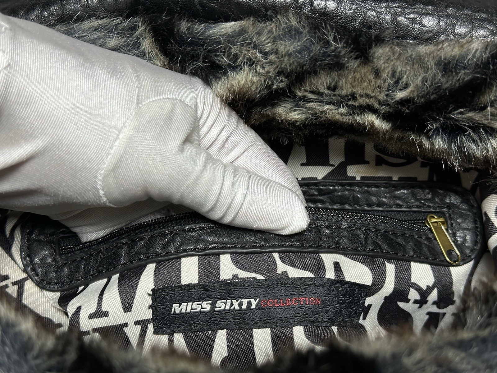 RARE Miss Sixty Vintage Faux Fur Tote Bag Guess Vibe Y2K Grunge