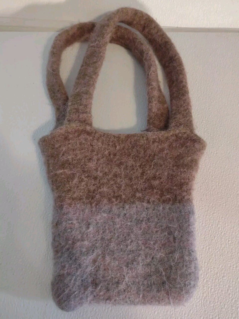 FELTED WOOL Purse Bag Tote Handmade? Boho Hippie Market Gray Lagenlook Euro Chic