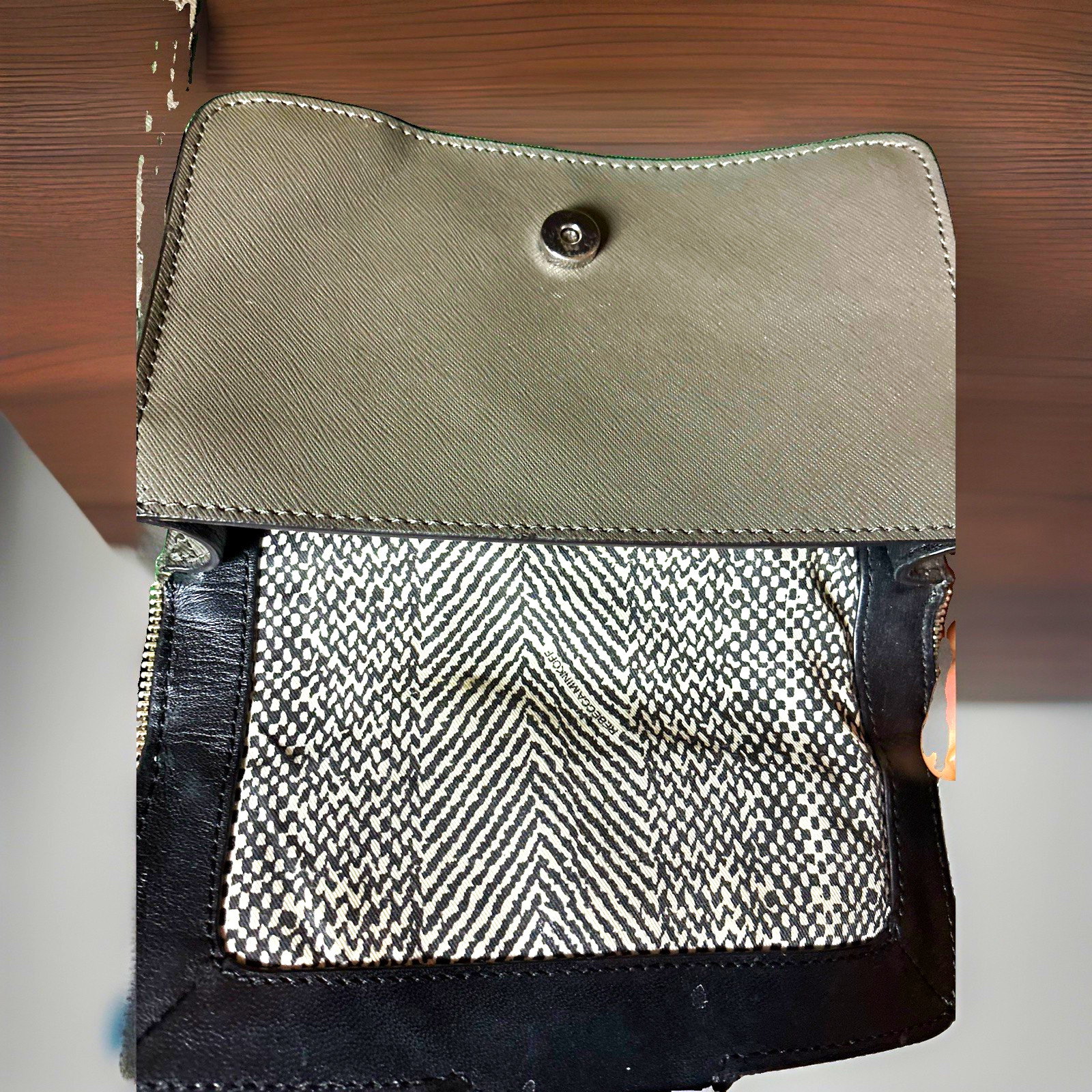 Rebecca Minkoff Avery Envelope Crossbody Bag Metallic Silver Gray Leather Purse