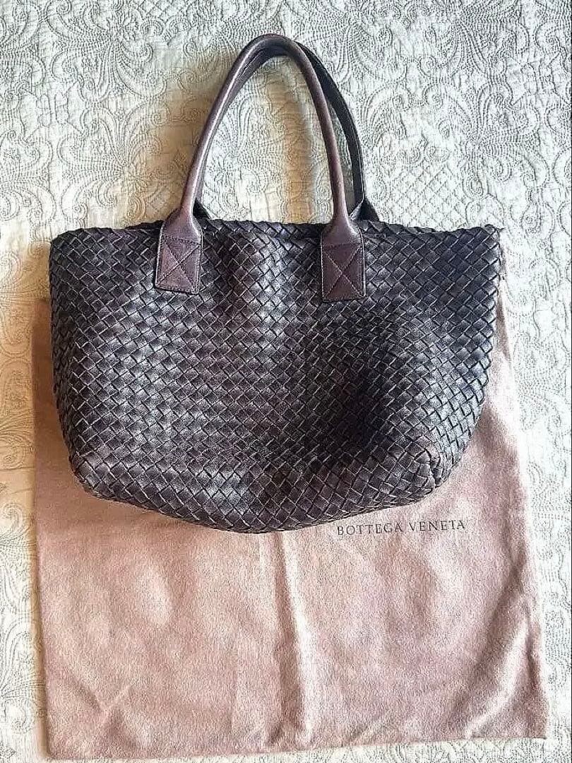 Bottega Veneta Cabat MM Intrecciato Tote Bag Dark Brown Pouch Auth