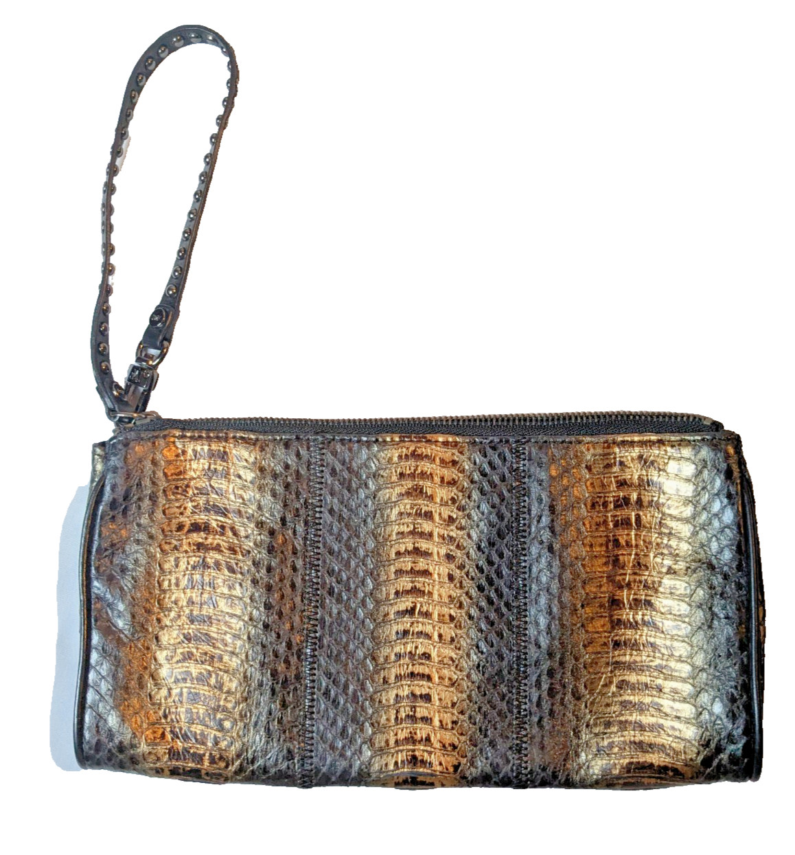 Diane Von Furstenburg Metallic Snake Embossed Leather Wristlet Clutch