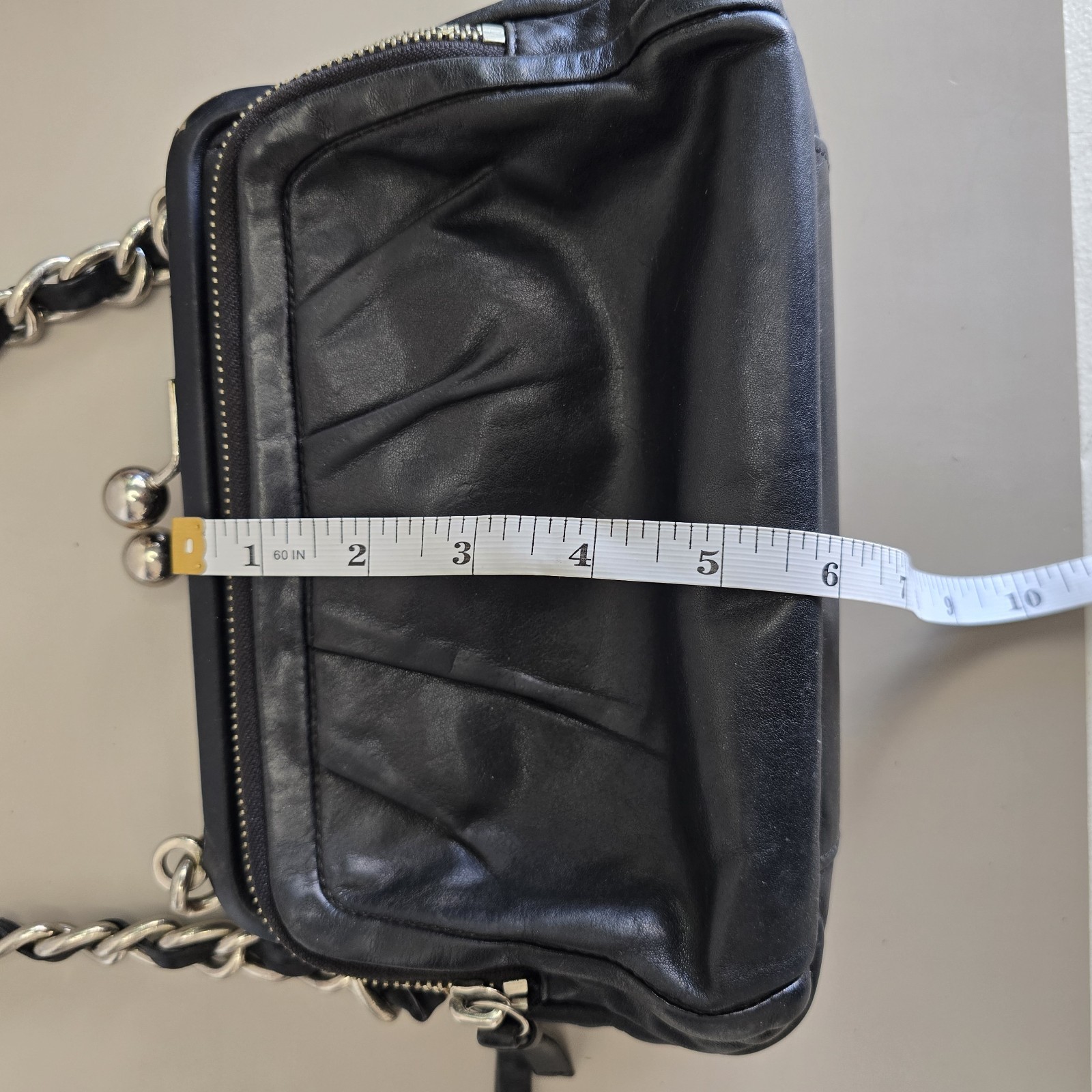 Rare Coach Parker Kisslock Black Leather Shoulder Bag W/ Chain Strap #13621