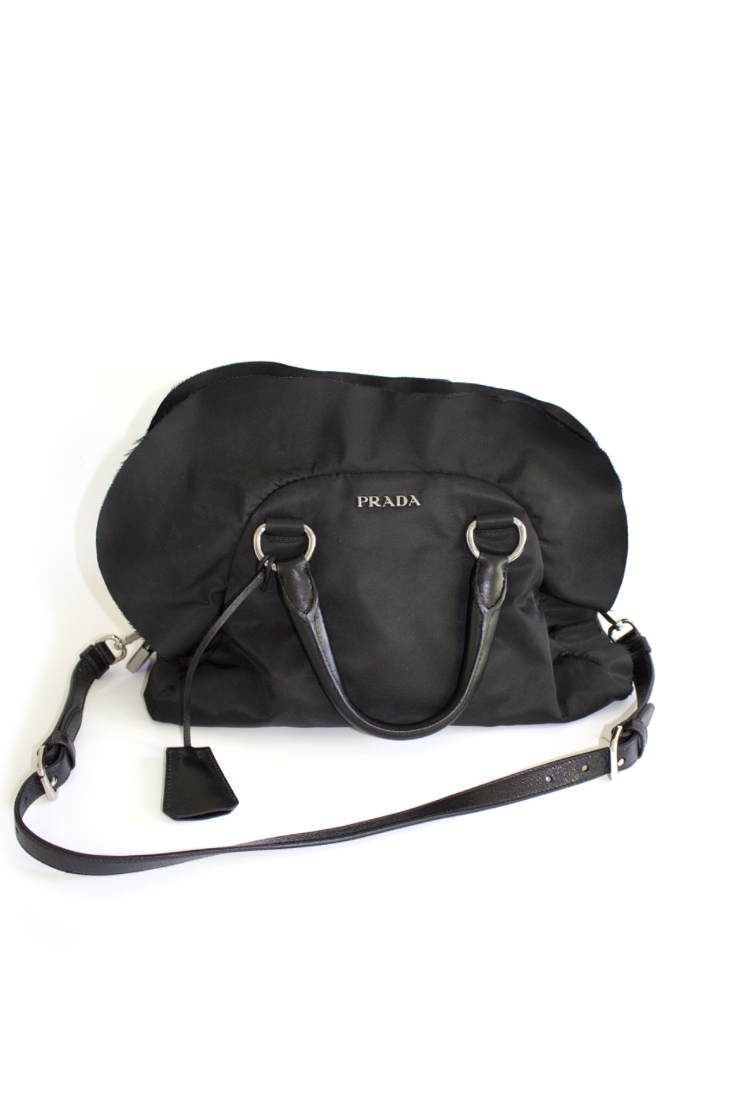 Prada FW 2008 Black Ruffled Nylon Crossbody Shoulder Bag Archive Rare