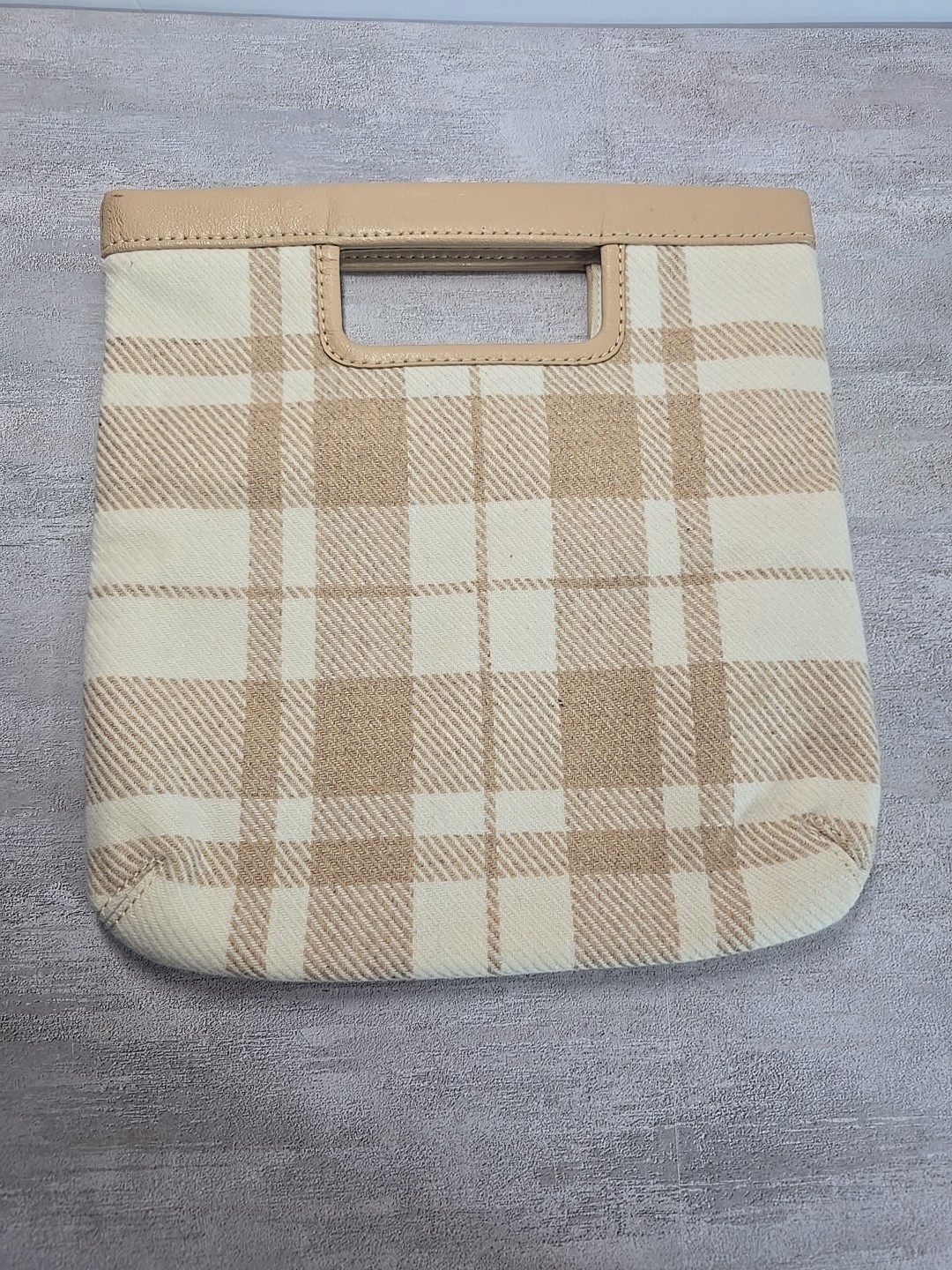 Banana Republic Woolen Plaid Clutch / Small Tote Bag in Cream & Tan 10.5 In X 11