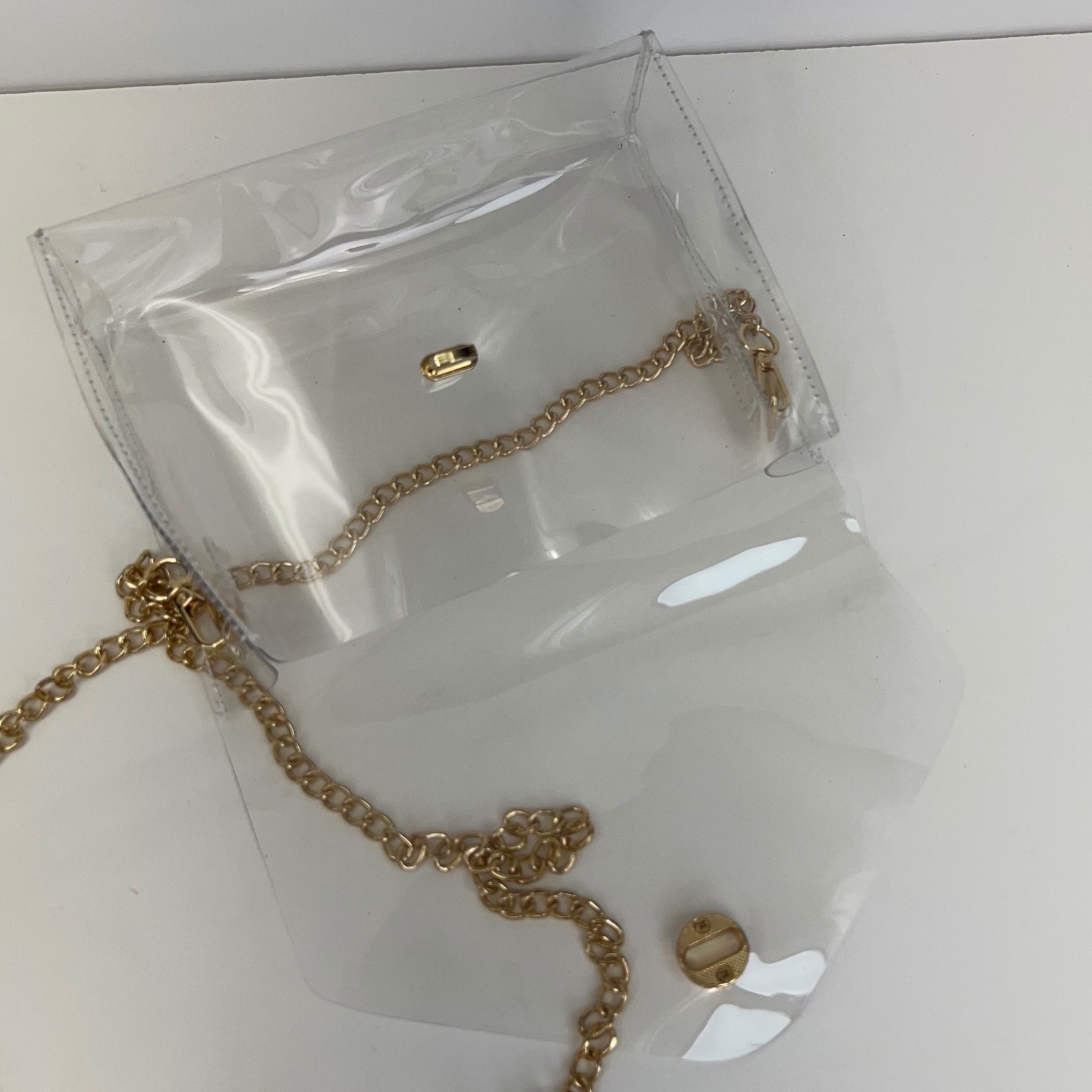 CLEAR STADIUM APPROVED Crossbody Bag Vinyl PVC Gold Link Chain Concerts Festival
