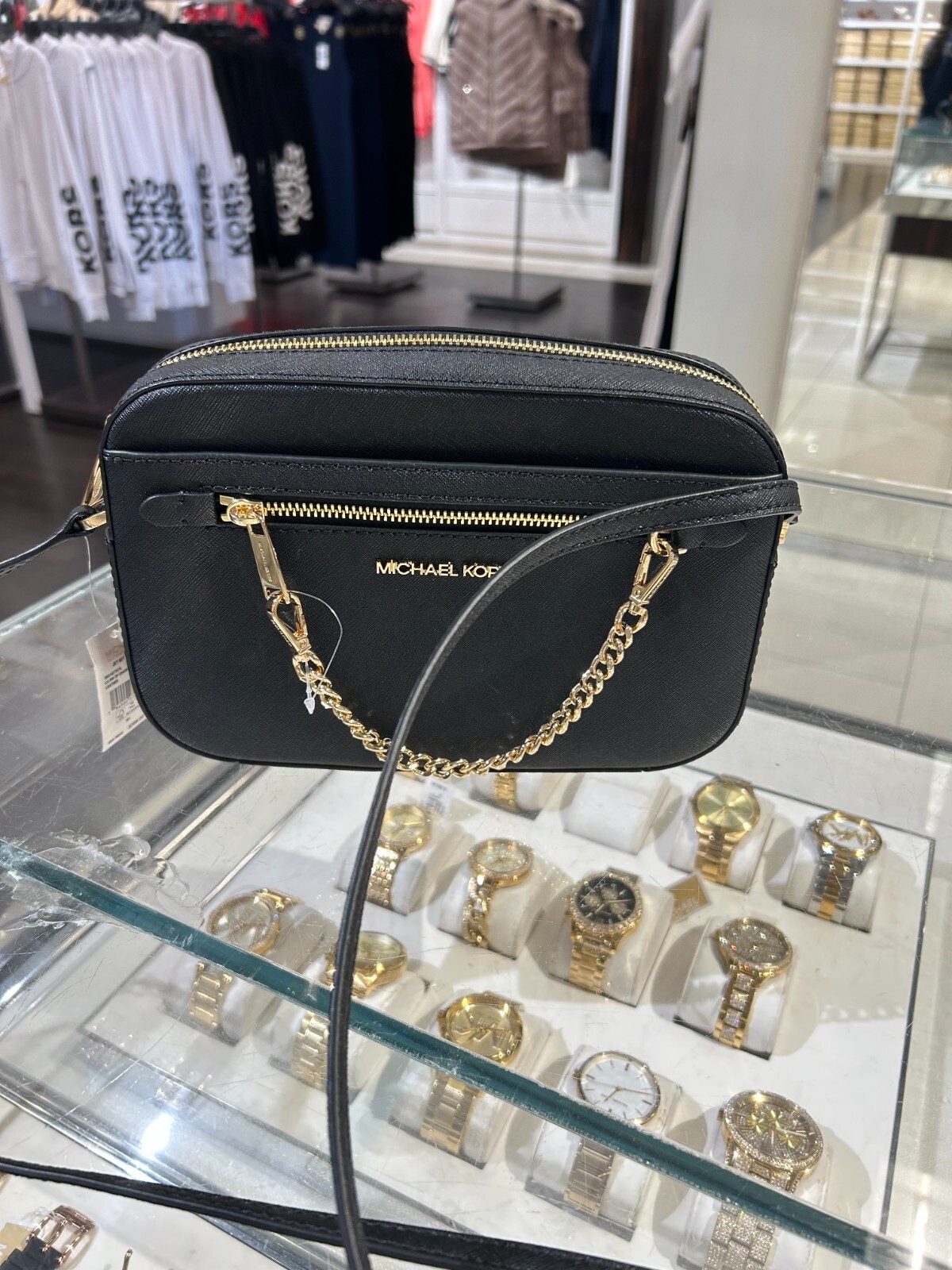 Michael Kors Leather or PVC Crossbody Bag Handbag Messenger Shoulder Purse Black