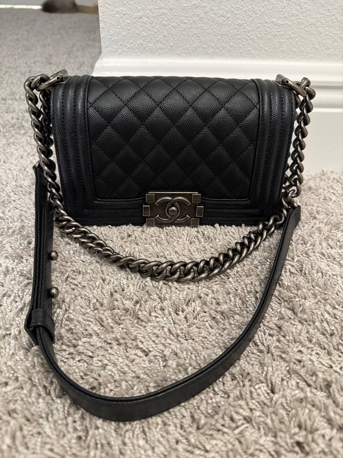 chanel le boy bag small, black caviarc excellent condition