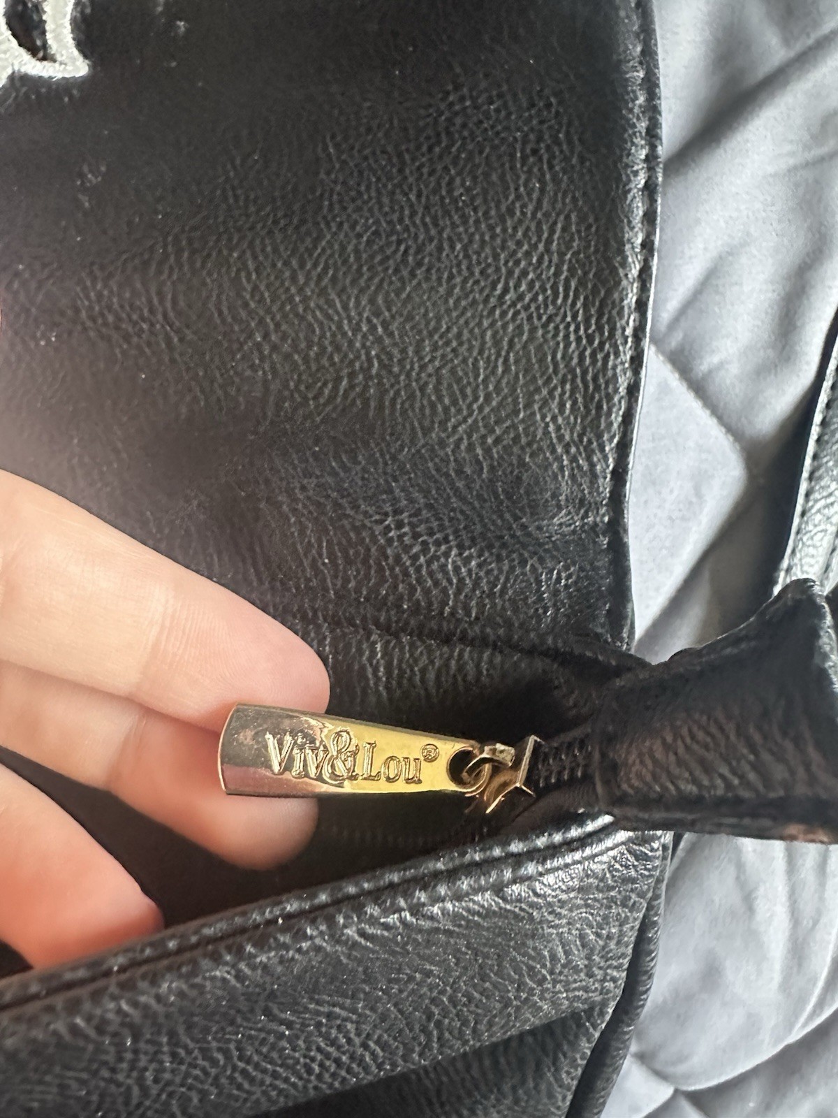 Viv&Lou Black Monogram Shoulder Bag Gold Hardware Hot Stamped Initials Women