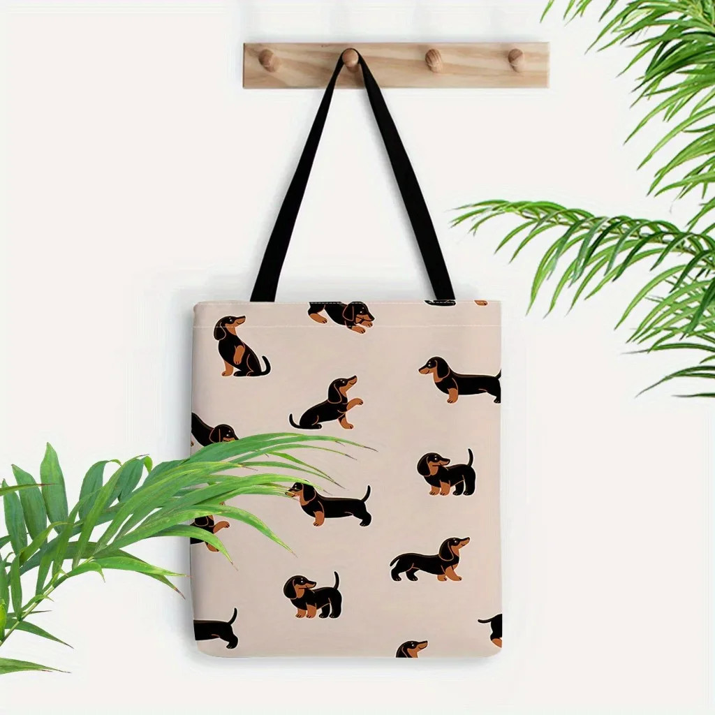 Chic Dachshund Print Tote Bag Large Capacity Shoulder Casual Handbag
