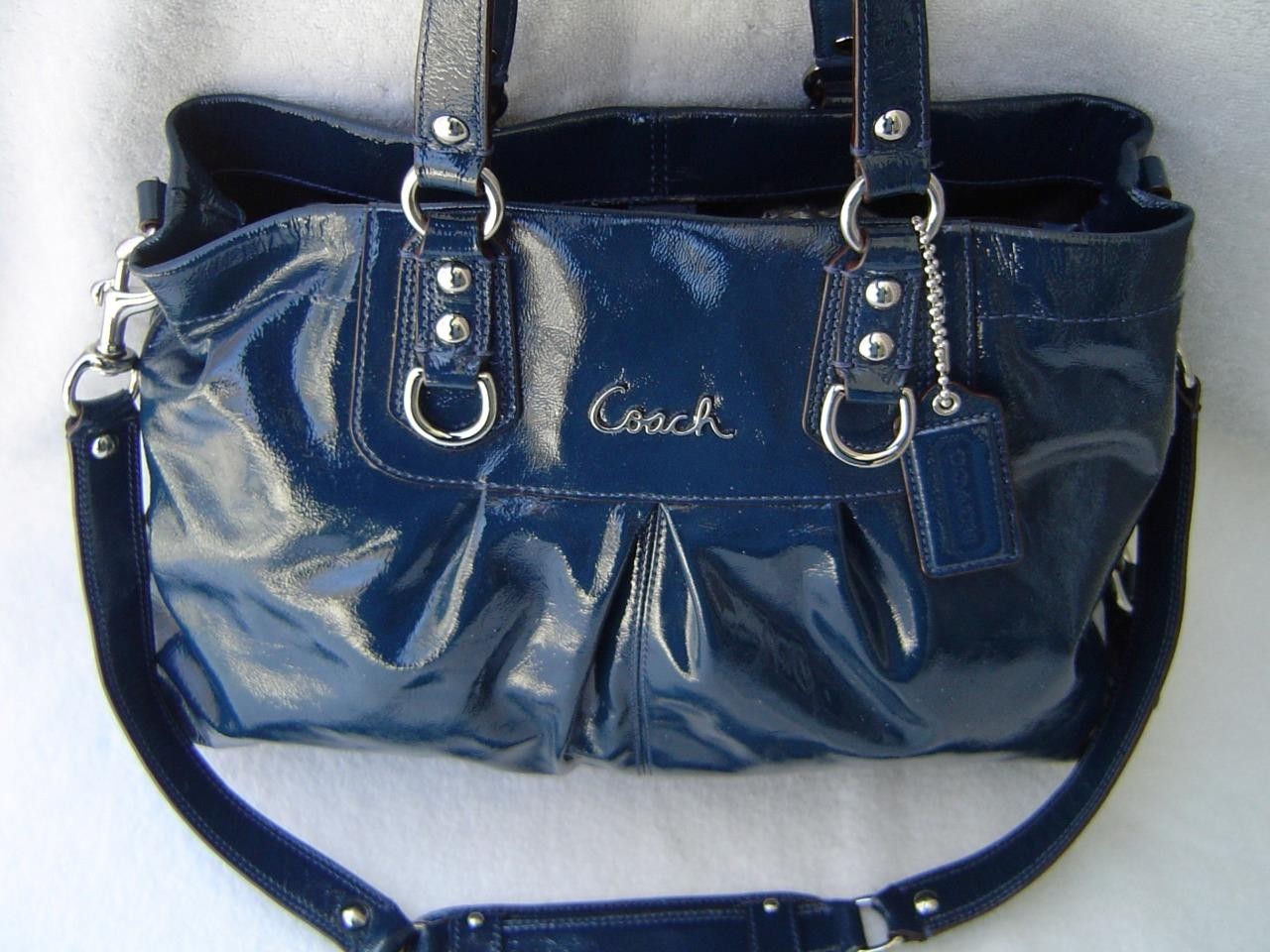 AUTHENTIC COACH ASHLEY COBALT BLUE PATENT LEATHER CARRYALL #15516 VGC