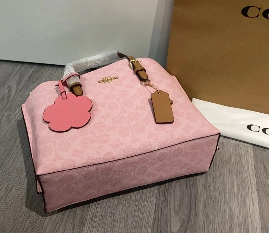 CER24 Coach Outlet Mollie Tote Bag 25 Signature Canvas Charms Gold Powder Pink