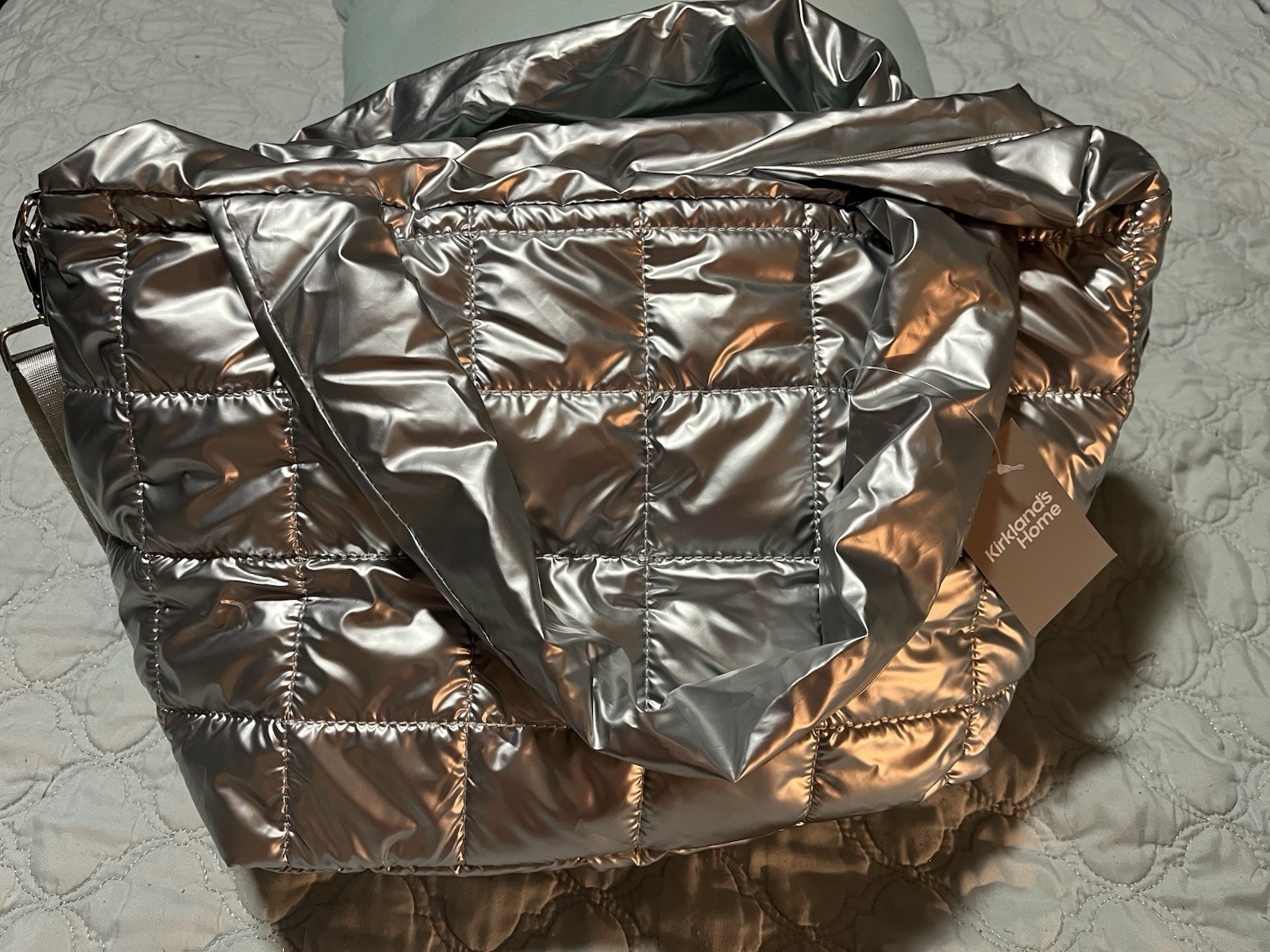 Silver Metallic Puffy Large Tote