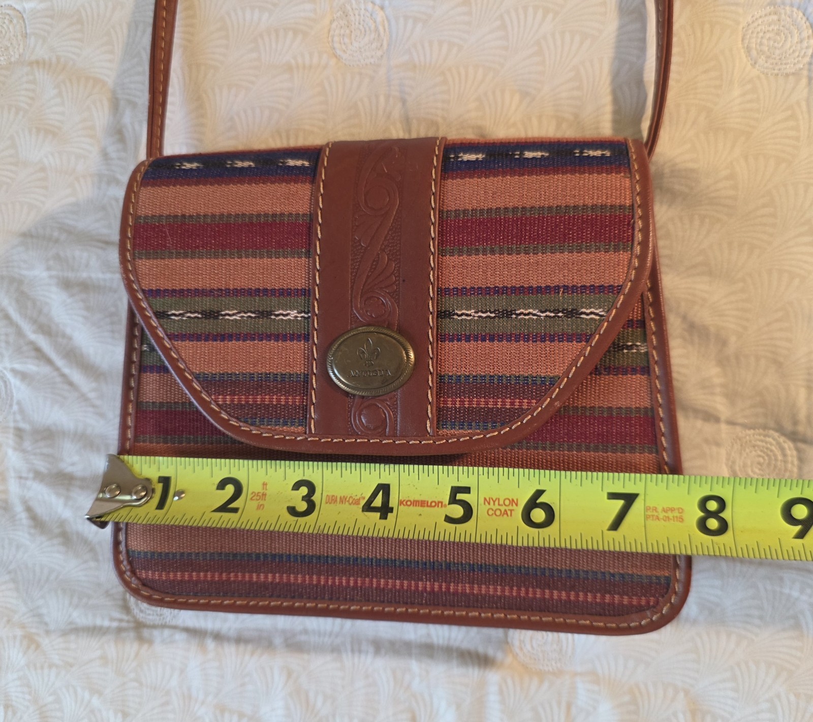 2 Antigua Brand SM Shoulder Bags Canvas & Leather Multicolor & Black Stripe New