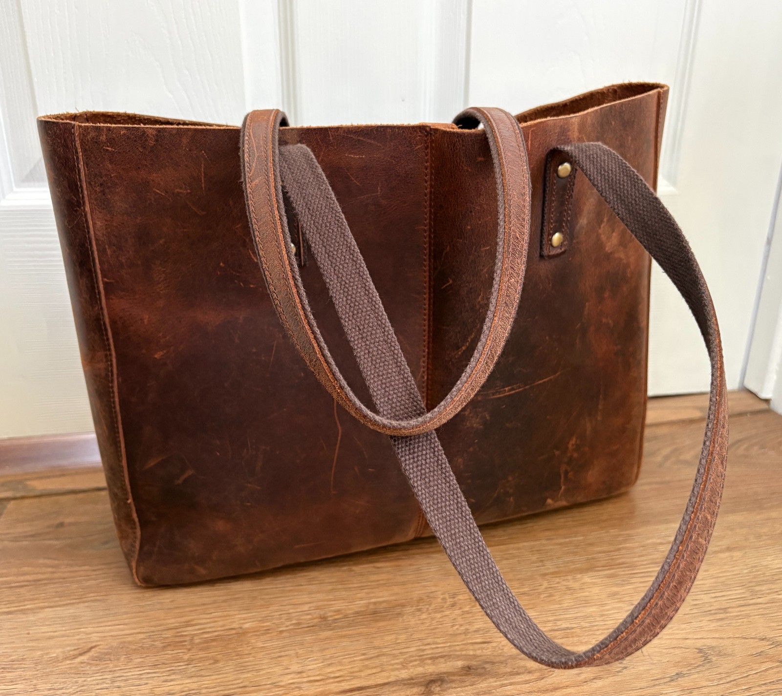 S-ZONE Genuine Leather Large Shoulder Tote Bag for Women in Deep Brown Color