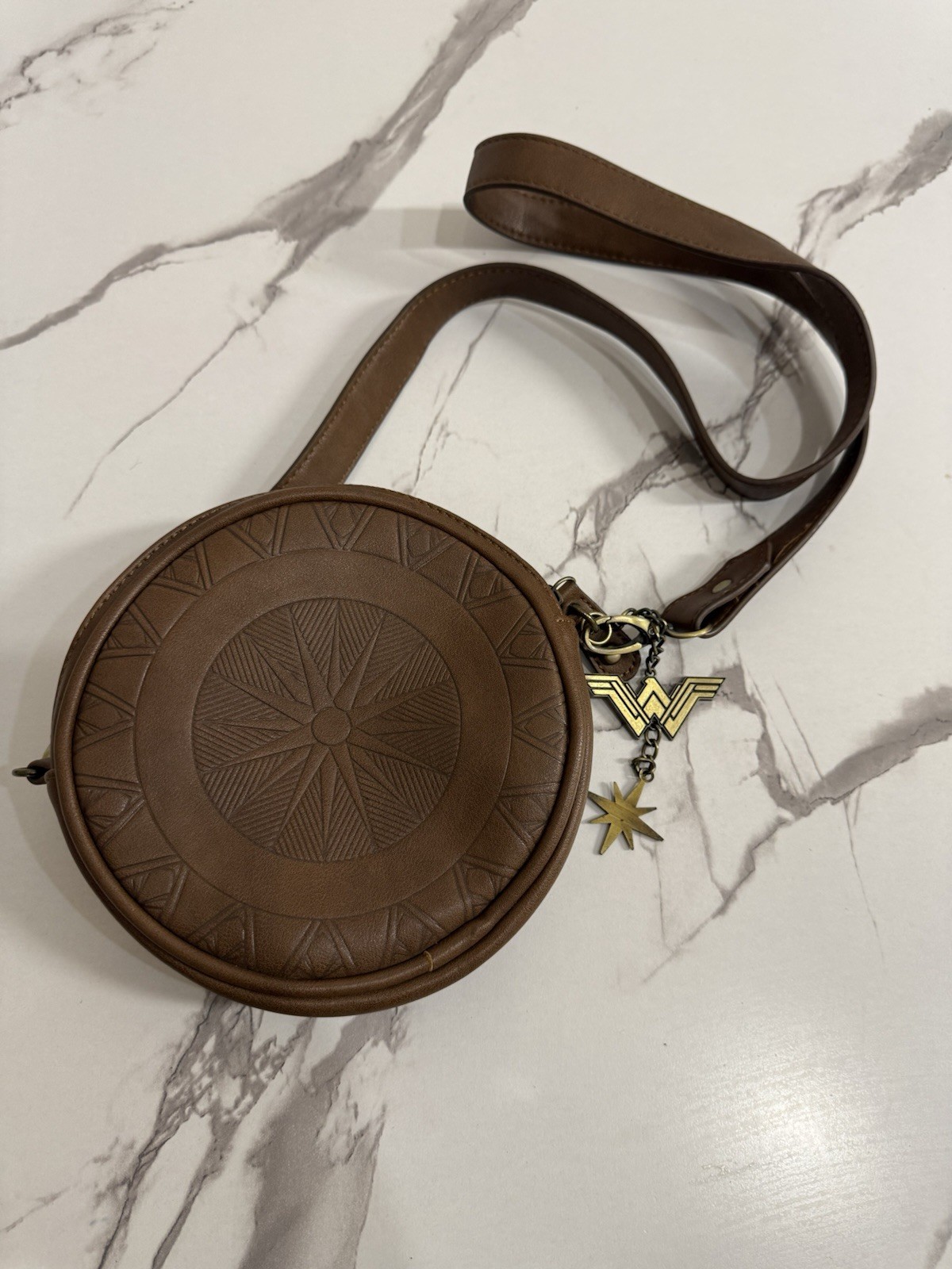 Bioworld DC Comics Wonder Woman Shield Crossbody Bag In Brown Faux Leather