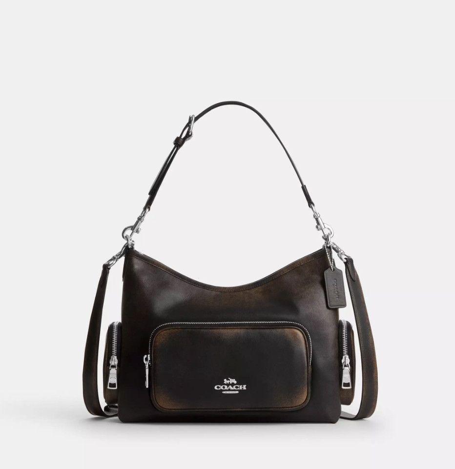 Coach Laurel Shoulder Bag With Pockets In Loved Leather Black CES84 New