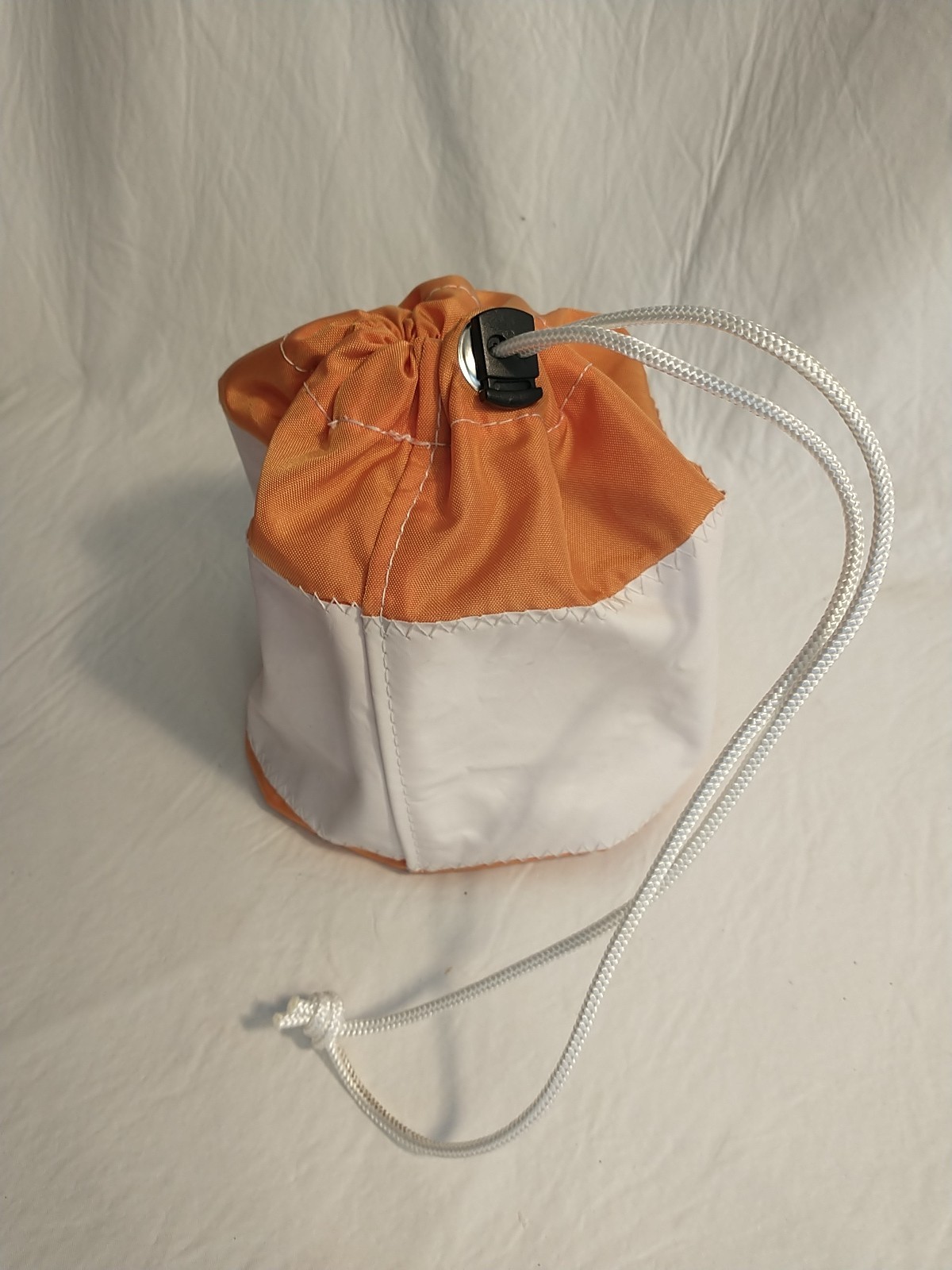 Sea Bags Maine Drawstring Ditty Bucket Bag Dog Paw Print Orange White Used USA