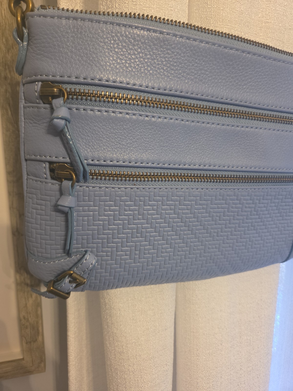 Elliott LUCCA Robin Egg BLue 100% Leather Crossbody Purse W/ Adj. Strap EUC RARE