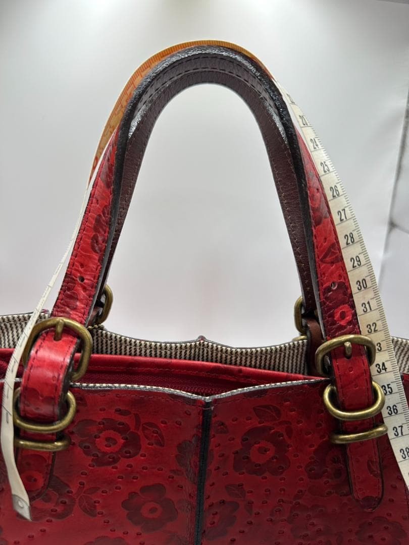 A.D.M.J CRESCENDO Leather Tote Bag Flower Embossed Red Japan EX