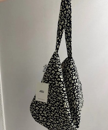 EMIS Logo Leopard Eco Bag Black Cotton Tote Shoulder Bag Korea Authentic New