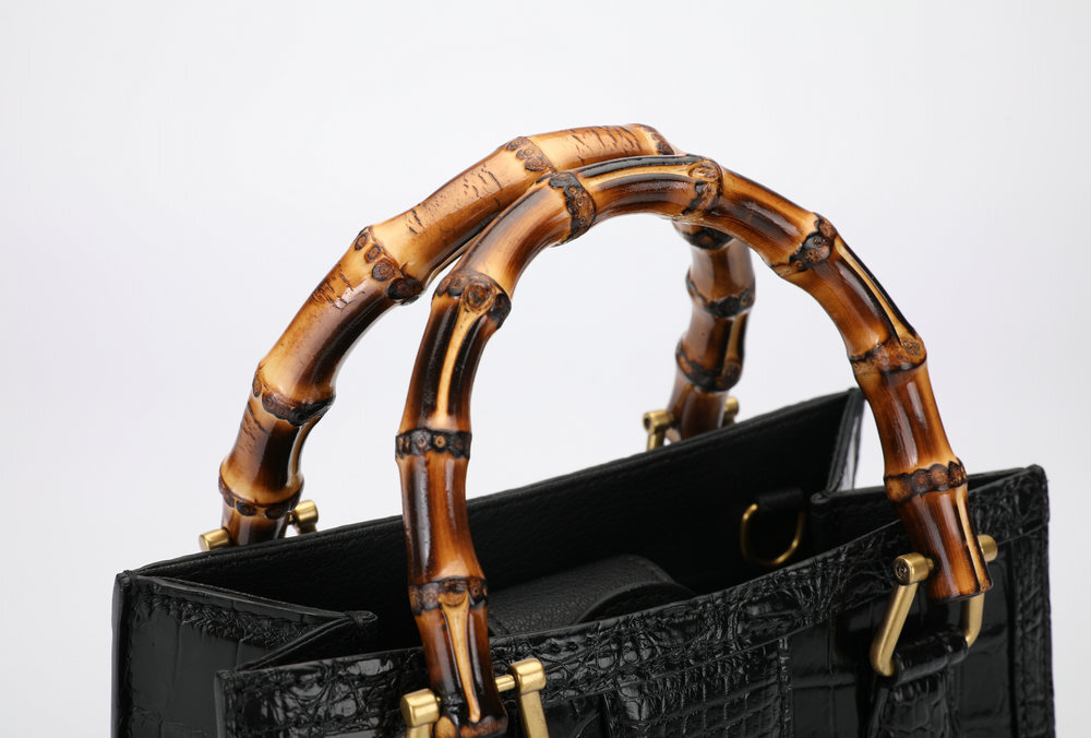 Handcrafted Genuine Croco Belly Skin Sling Shoulder Bags Small Bamboo Handbags