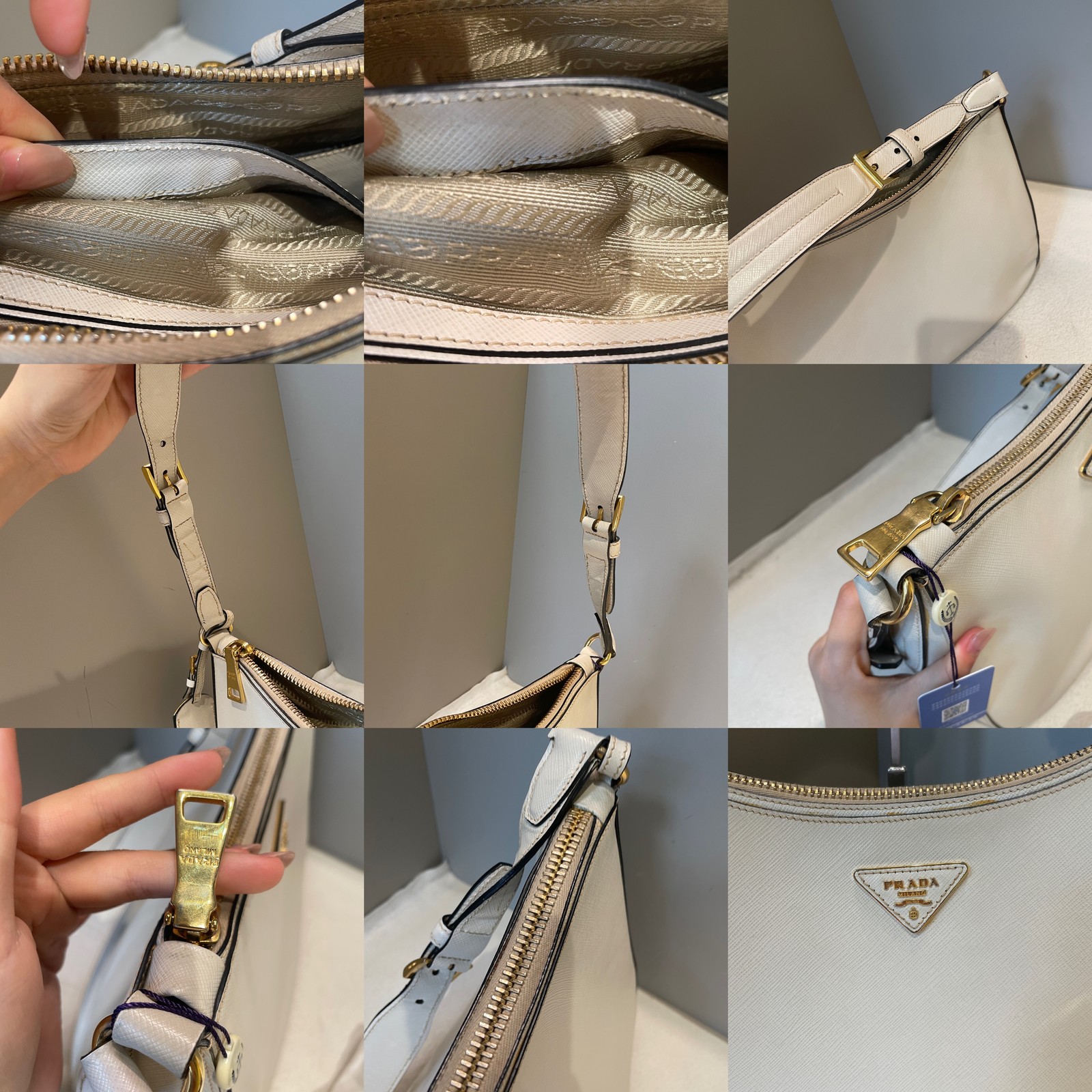 Prada Cleo White Gold Leather Shoulder Bag Pre-Owned