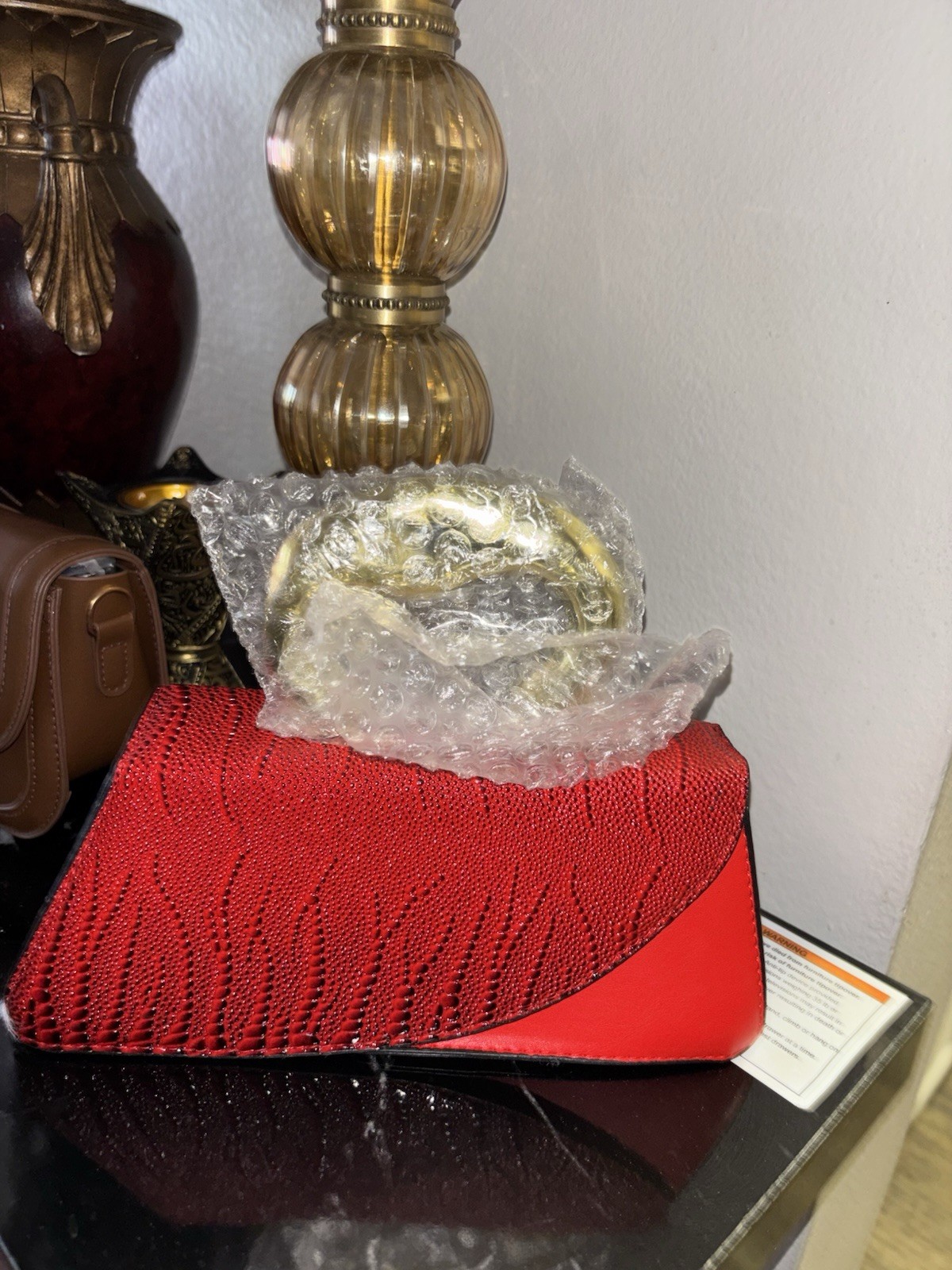Red Small Rectangle Shoulder Bag w/ Gold Chain Strap Detachable Adjustable Zip