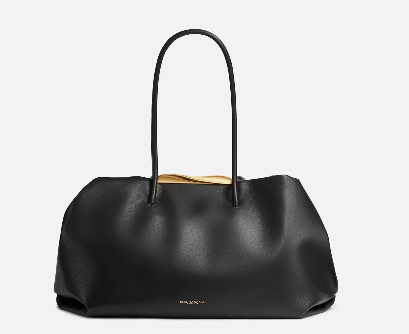 DONNA KARAN NY Poplin smooth leather women’s large satchel bag + Dust bag BLACK